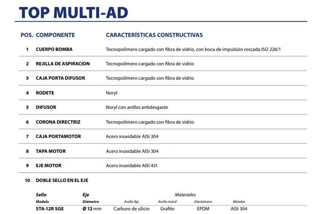 Motobomba Sumergible 0.5Hp 110V 1F 1.25" Pedrollo Topmulti1Ad