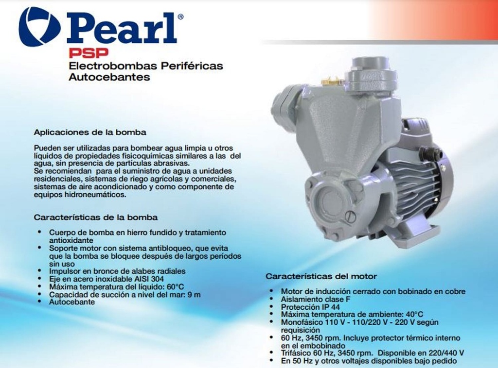 Motobomba Periferica 0.5Hp 110V 1F 1X1" Pearl Psp05A16S