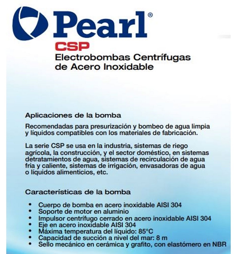 Motobomba Centrifuga 2Hp 220V 1F 1.5X1.25" Pearl Cspm20C16S