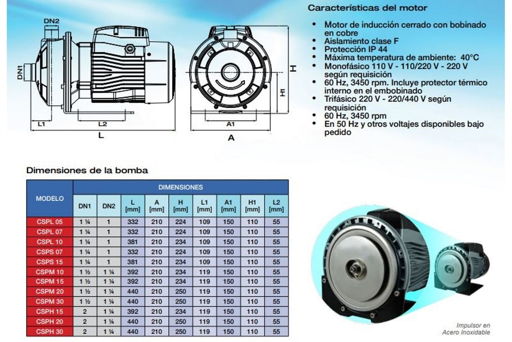 Motobomba Centrifuga 2Hp 220V 1F 1.5X1.25" Pearl Cspm20C16S