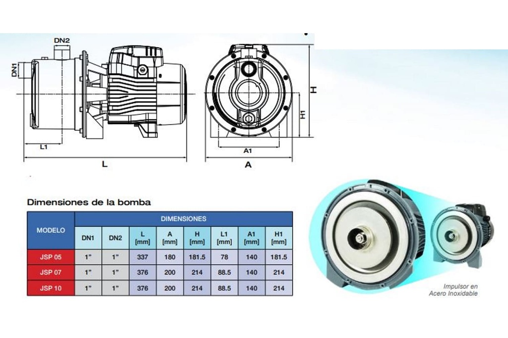 Motobomba Jet Autocebante 0.7Hp 110-220V 1F 1X1" Pearl Jsp07F16S