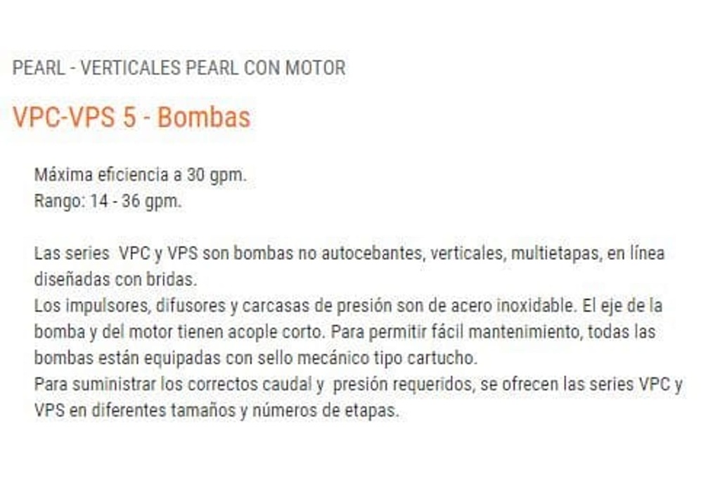 Motobomba Multietapas V 7.5Hp 220-440V 3F 1.25X1.25" Pearl Vpc5-22 75H36E
