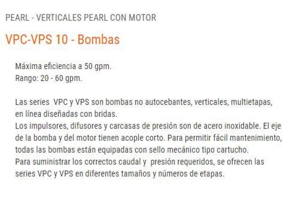 Motobomba Multietapas V 10Hp 220-440V 3F 1.5X1.5" Pearl Vpc10-12 100H36Ee