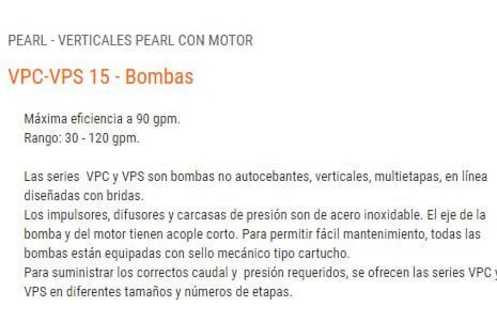 Motobomba Multietapas V 15Hp 220V  3F 2X2" Pearl Vpc15-8 150H36Ee