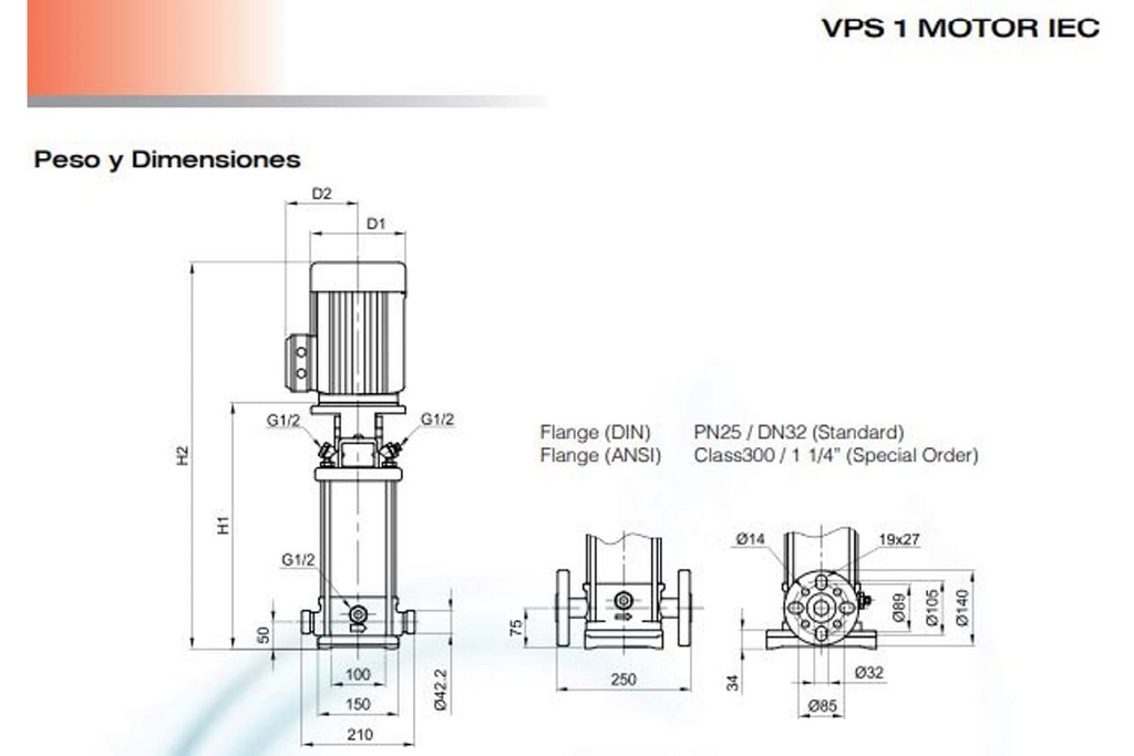 Motobomba Multietapas V 1.5Hp 220V 1F 1.25X1.25" Pearl Vpc1-13 15C16S