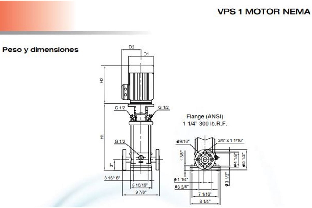 Motobomba Multietapas V 1.5Hp 220V 1F 1.25X1.25" Pearl Vpc1-13 15C16S