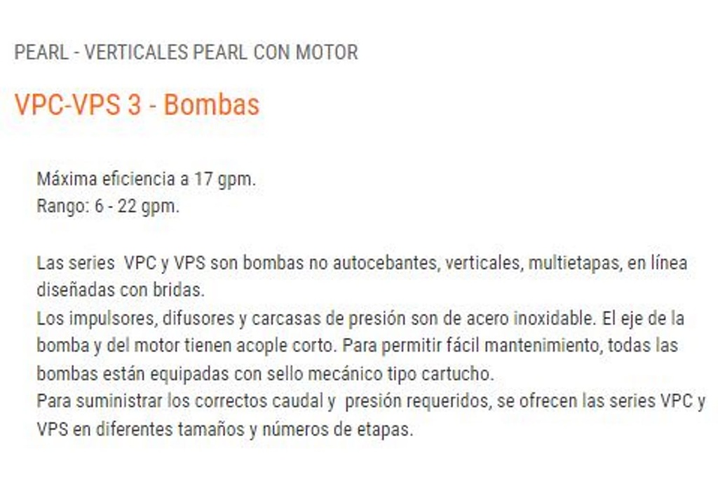 Motobomba Multietapas V 2Hp 220-440V 3F 1.25X1.25" Pearl Vps3-11 20C16S