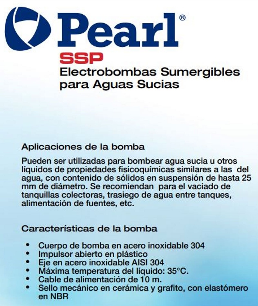 Motobomba Sumergible 1Hp 110V 1F 1.5" Pearl Ssp10A16A