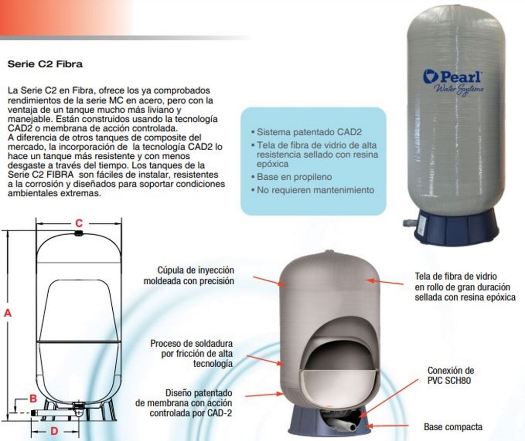 Tanque Diafragma Fibra de Vidrio 80Lts Vertical Pearl C2N20