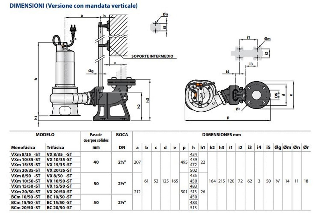 Motobomba Sumergible 1Hp 220V 1F 1.5" Pedrollo Vxm10/35St-I