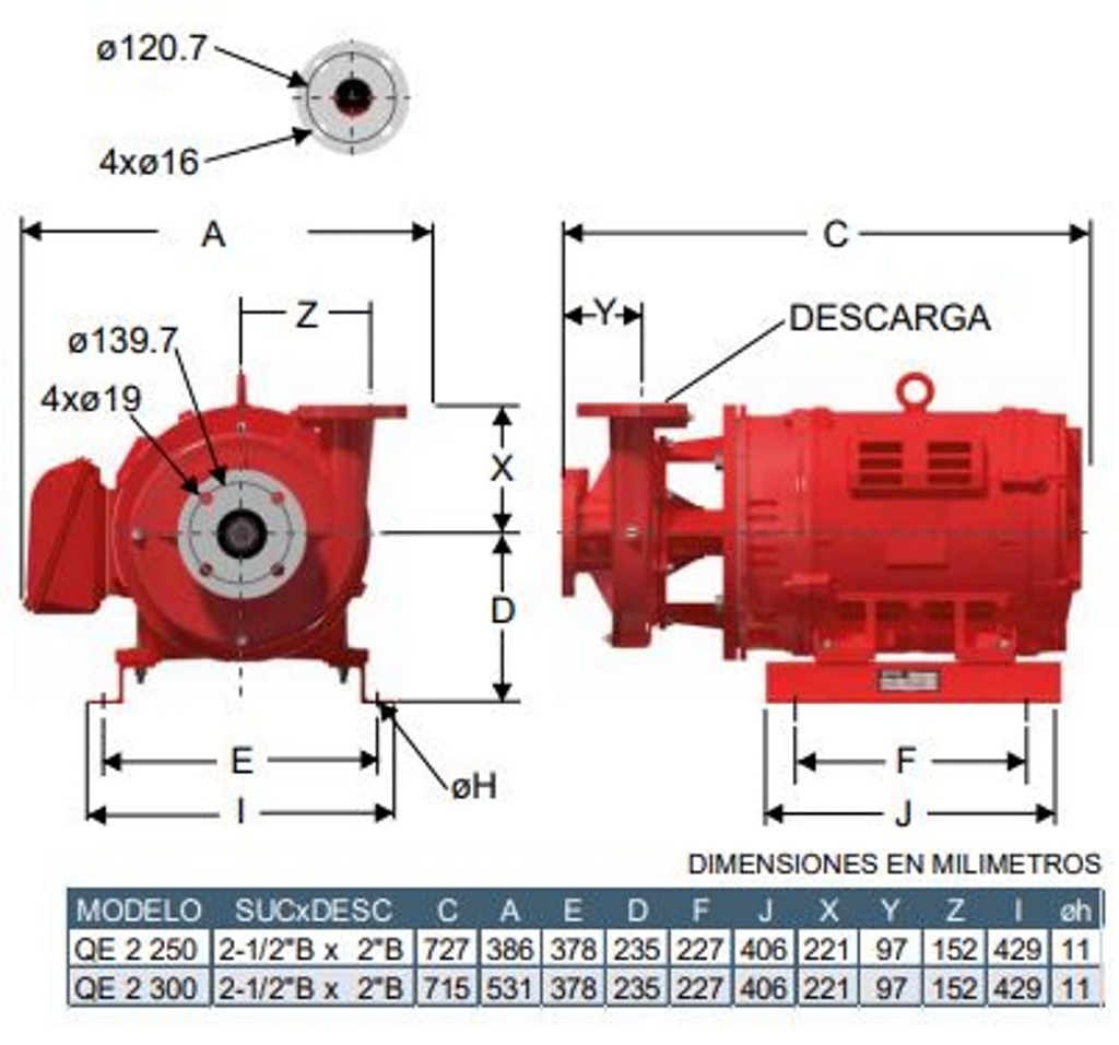 Motobomba Centrifuga 25Hp 220-440V 3F 2.5X2” Barnes Qe 2 250(B) Motor Listado Fire Pump