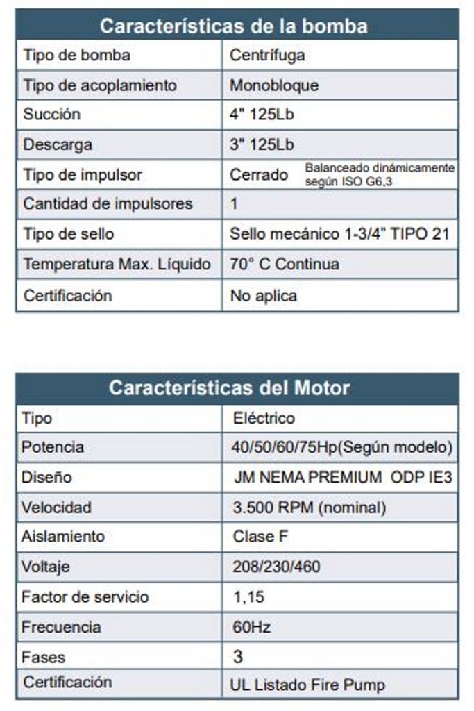 Motobomba Centrifuga 60Hp 220-440V 3F 4X3” Barnes Ge 3C 600 Motor Listado Fire Pump