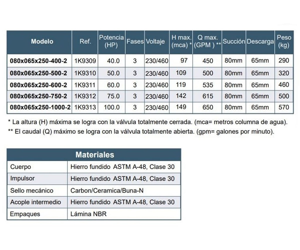 Motobomba Centrifuga 75Hp 220-600V 3F 80X65mm Barnes  Ie 080x065x250-750-2 Motor Listado Fire Pump