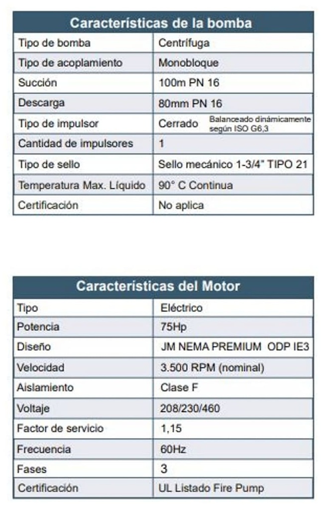 Motobomba Centrifuga 75Hp 220-400V 3F 100X80mm Barnes  Ie 100x080x250-750-2 Motor Listado Fire Pump