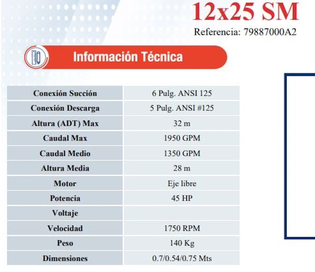 Bomba Centrifuga 45Hp Eje Libre 6X5" IHM Eurolinea 12x25Sm