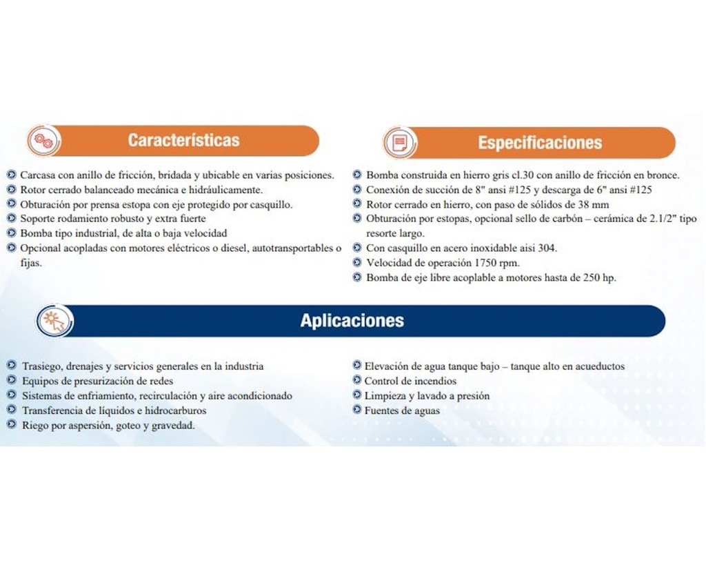 Bomba Centrifuga 240Hp Eje Libre 8X6" Ihm Eurolinea 15x40Pe