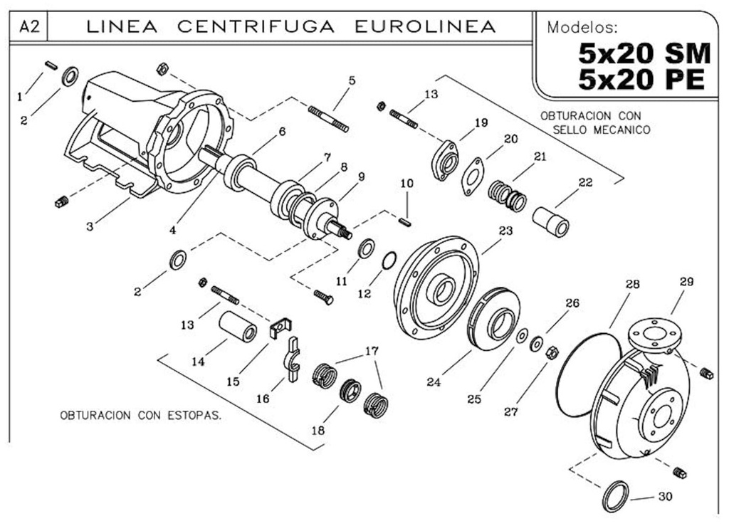 Bomba Centrifuga 40Hp Eje Libre 2.5X2" Ihm Eurolinea 5x20Sm