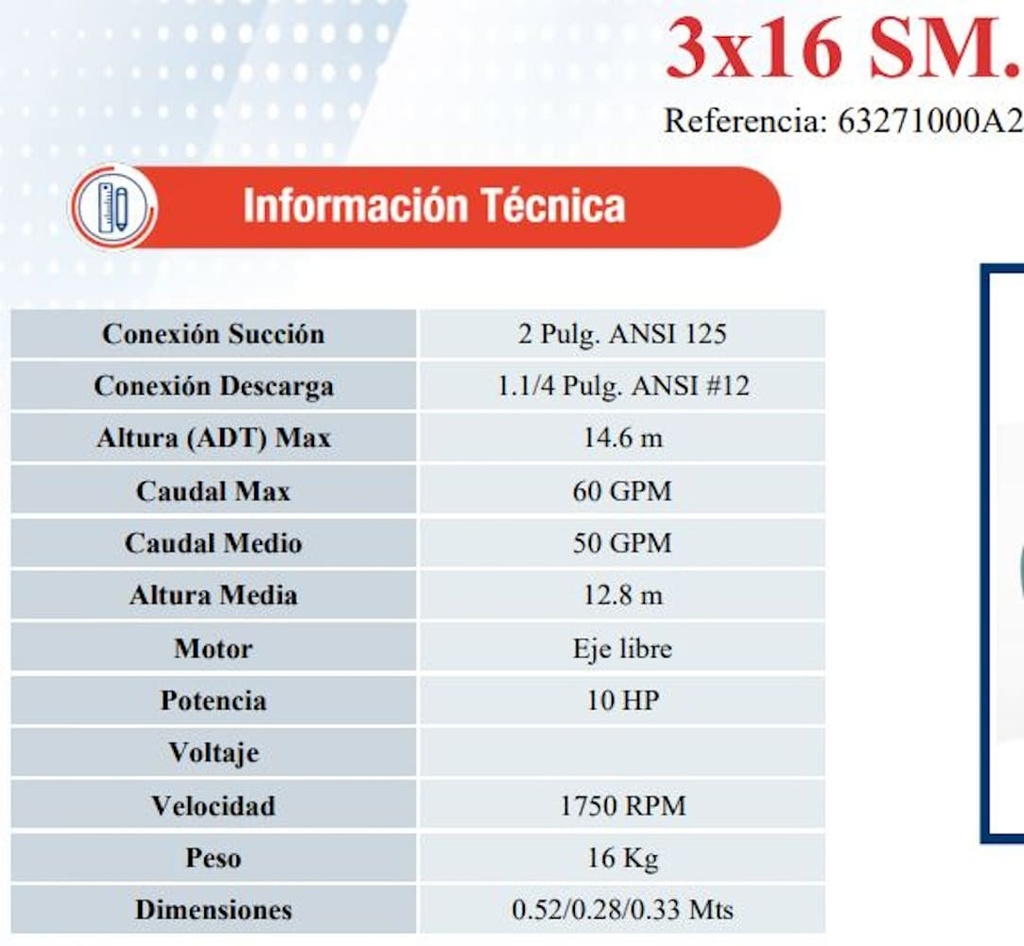 Bomba Centrifuga 10Hp Eje Libre 2X1.25" Ihm Eurolinea 3x16Sm