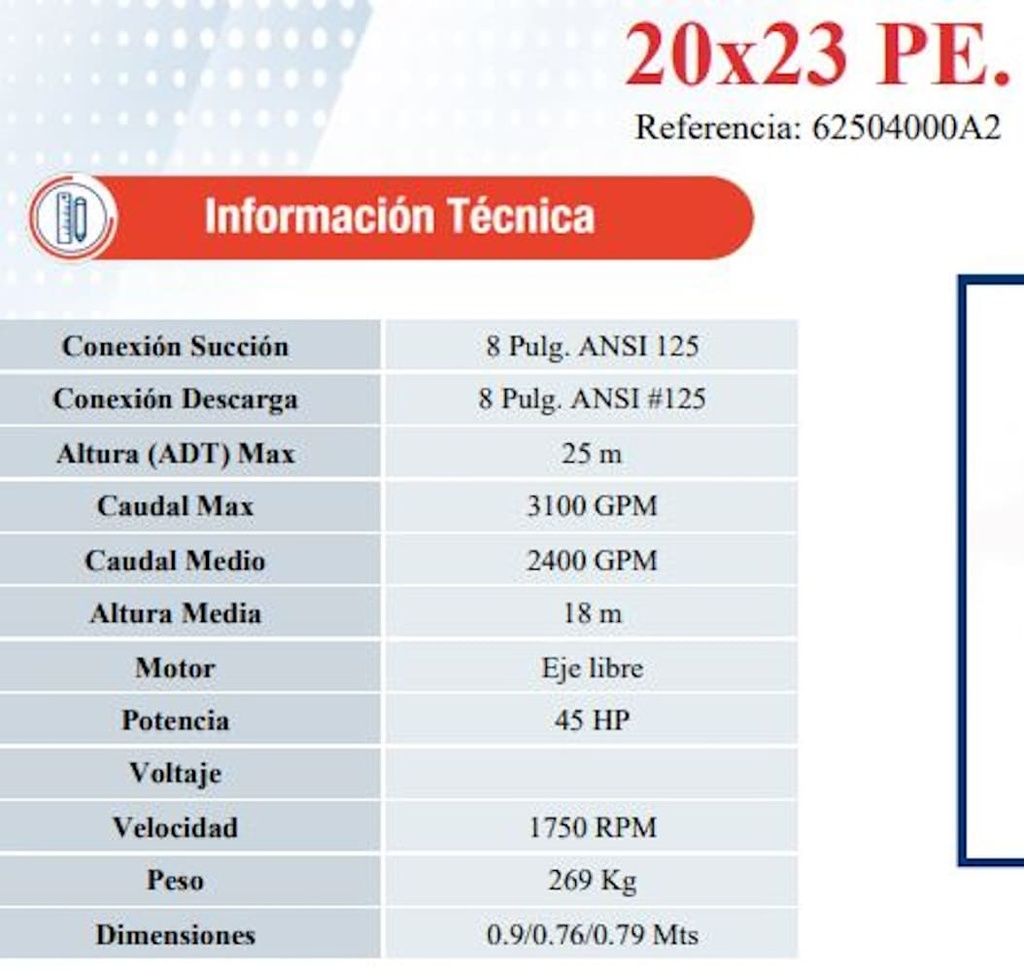 Bomba Centrifuga 45Hp Eje Libre 8X8" Ihm Eurolinea 20x23Pe