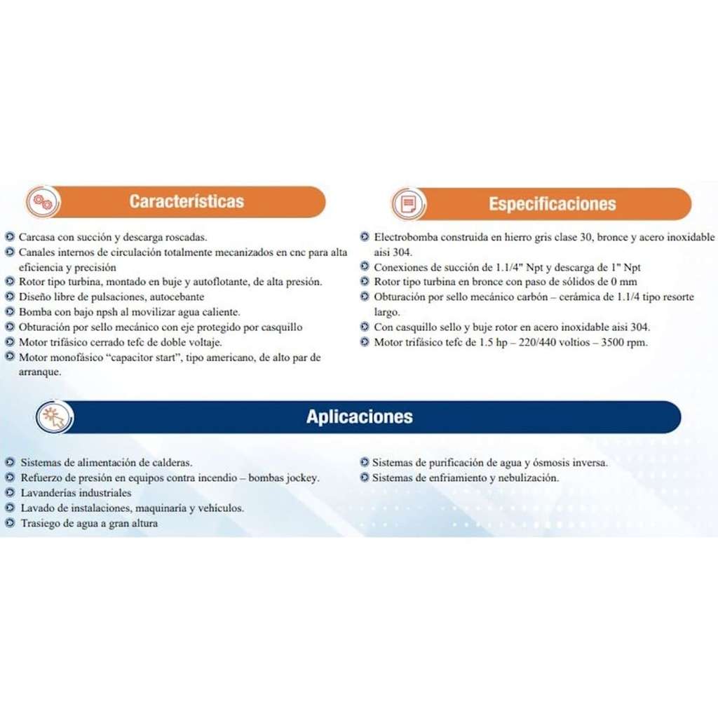 Motobomba Turbina 1.5Hp 220-440V 3F 1.25X1" Ihm Turbiline Tb-150Tw-IE3