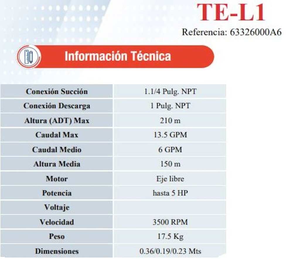 Bomba Regenerativa Eje Libre 1.25X1" Ihm Turbiline Te-L1