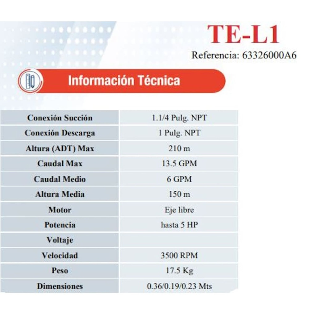 Bomba Turbina Eje Libre 1.25X1" Ihm Turbiline Te-L1
