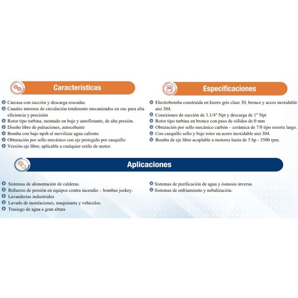 Bomba Turbina Eje Libre 1.25X1" Ihm Turbiline Te-L1