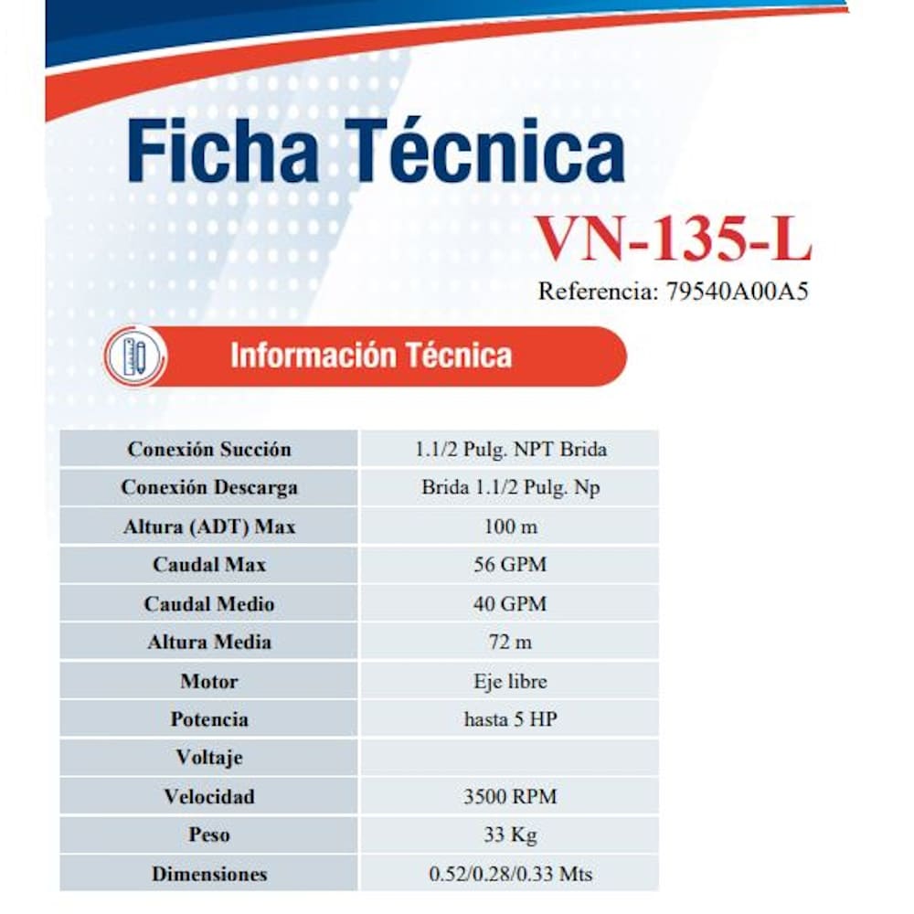 Bomba Multietapas H 5Hp Eje libre 1.5X1.5" Ihm Vn-135-L