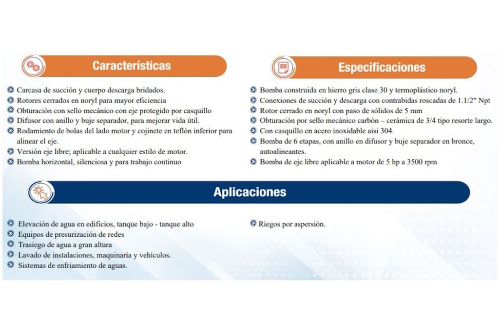 Bomba Multietapas H 5Hp Eje libre 1.5X1.5" Ihm Vn-135-L