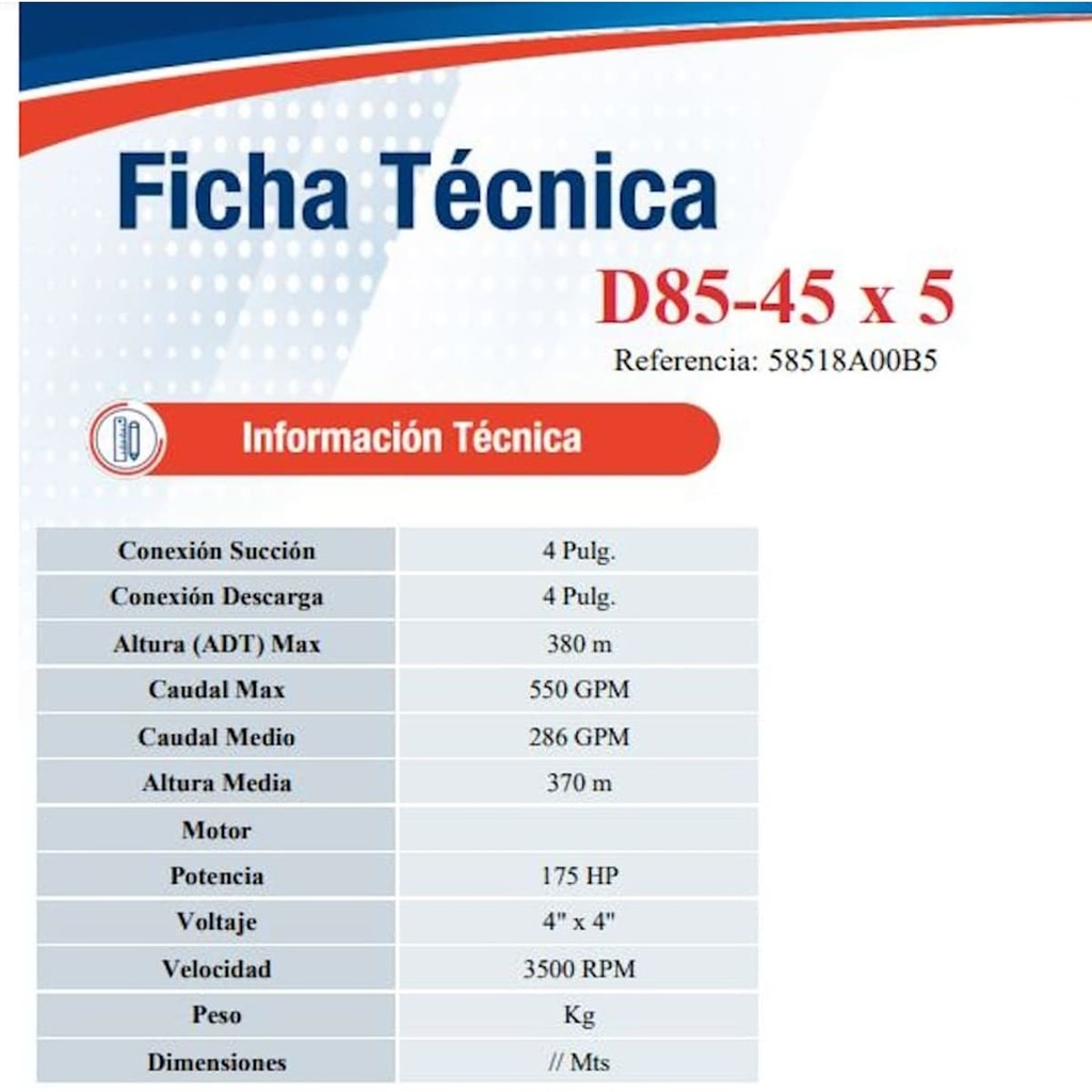 Motobomba Multietapas H Eje libre 4X4" Ihm Ture D85-45x5Sm