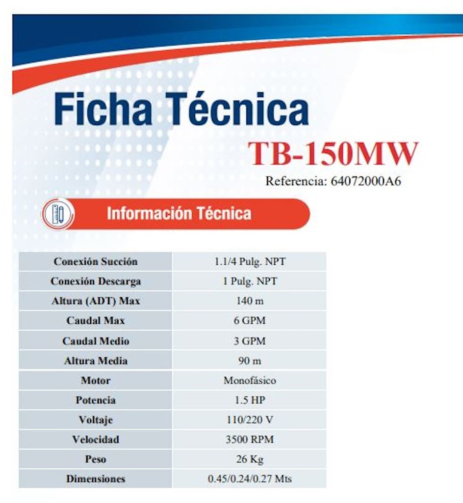 Motobomba Regenerativa 1.5Hp 220-440V 3F 1.25X1" Ihm Turbiline Tb-150Mw