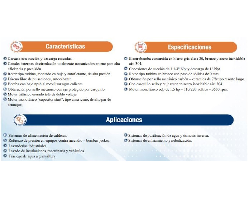 Motobomba Turbina 1.5Hp 220-440V 3F 1.25X1" Ihm Turbiline Tb-150Mw