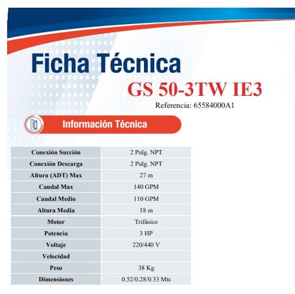 Motobomba Autocebante 3Hp 220-440V 3F 2X2" Ihm Gs50 3Tw-IE3