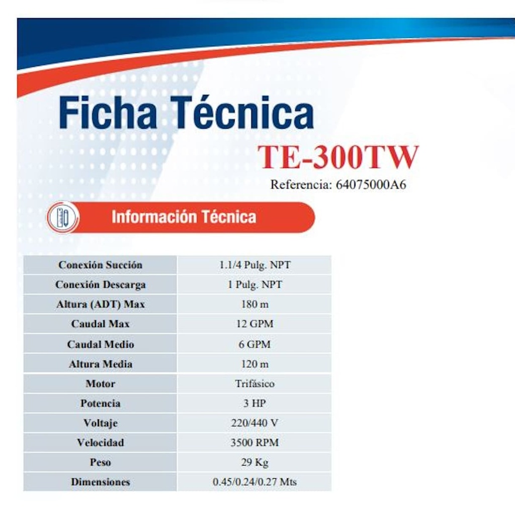 Motobomba Regenerativa 3Hp 220-440V 3F 1.25"X1" Ihm Turbiline Te-300Tw