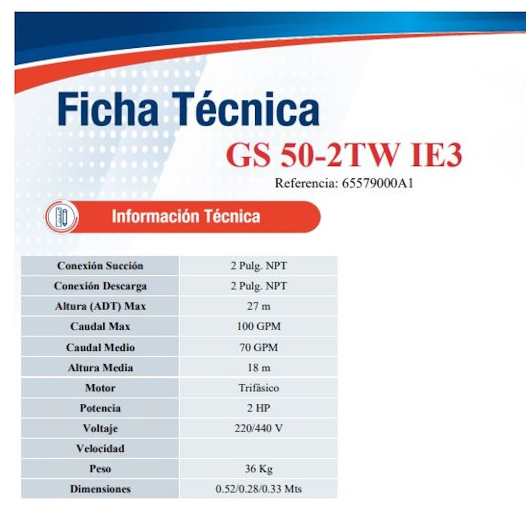 Motobomba Autocebante 2Hp 220-440V 3F 2X2" Ihm Gs 50-2Tw-IE3