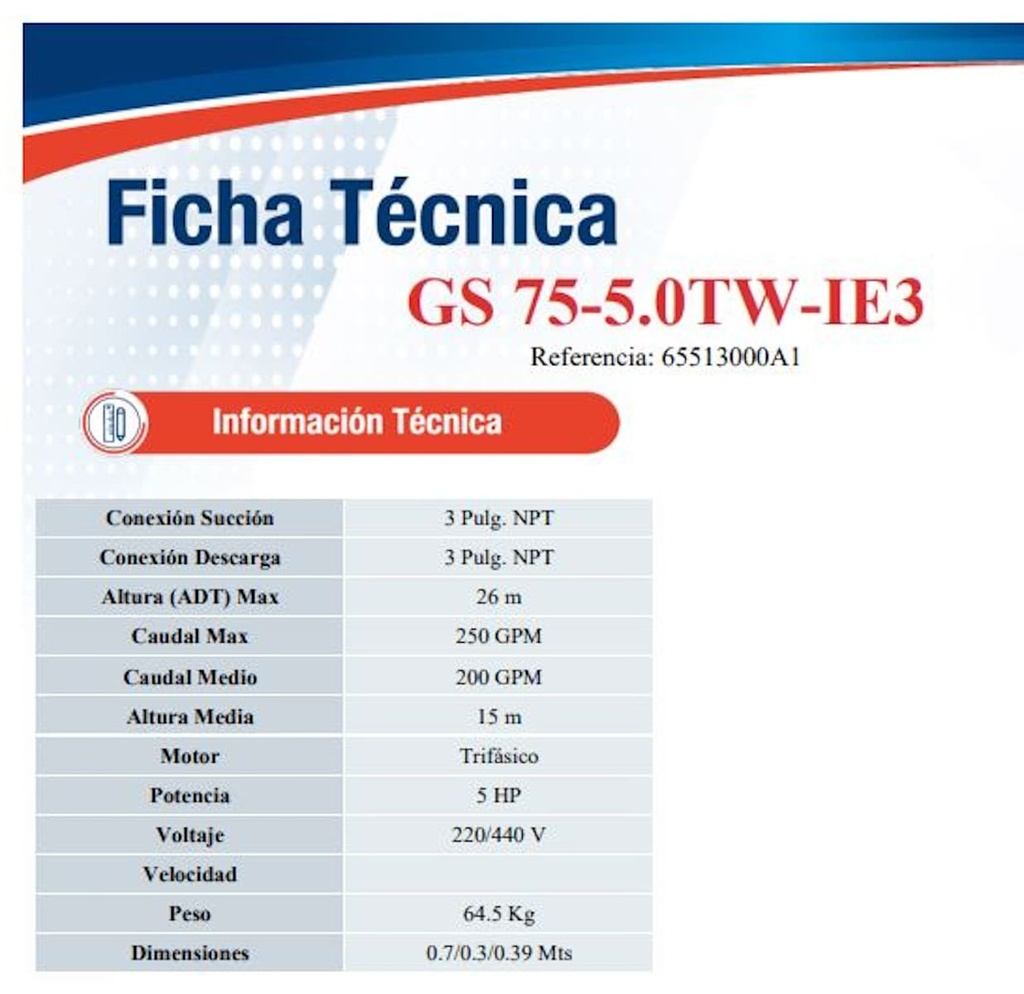 Motobomba Autocebante 5Hp 220-440V 3F 3X3" Ihm Gs 75-5.0Tw-IE3