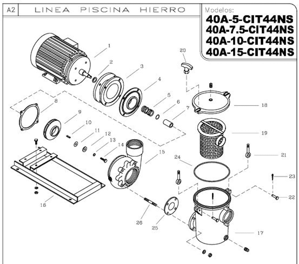 Motobomba Piscina 10Hp 220 1F 4X3" Ihm 40A-10Mw-Cit44ns