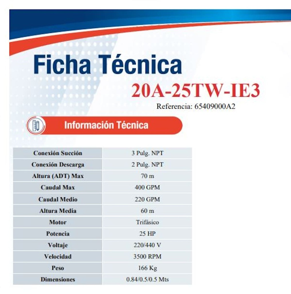 Motobomba Centrifuga 25Hp 220-440V 3F 3X2" Ihm Hy-Flo 20A-25Tw-IE3