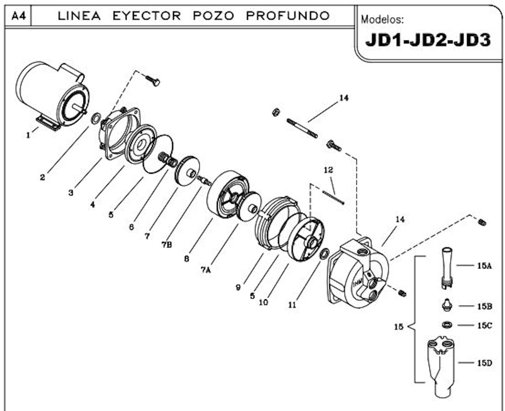 Motobomba Jet 1Hp 110-220V 1F 1.25X1" Ihm Eyector Jd1-1W