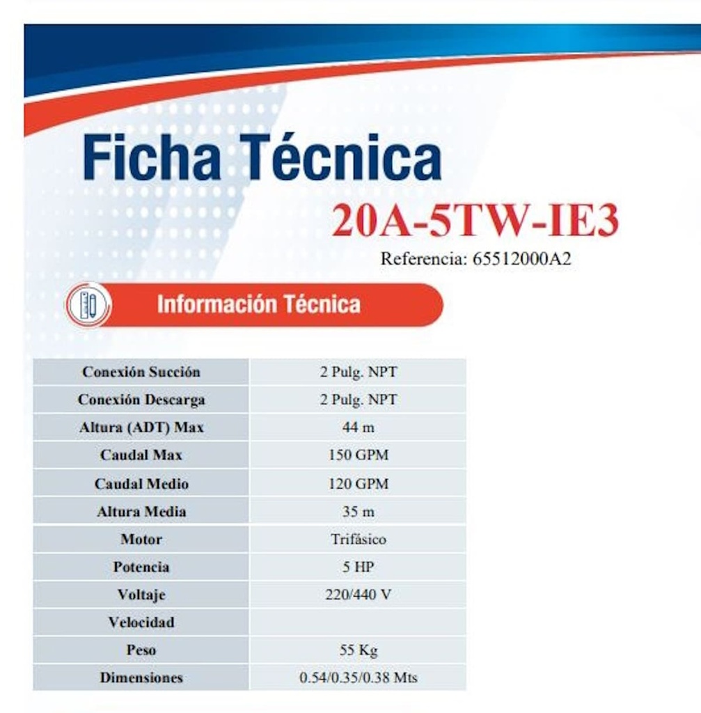 Motobomba Centrifuga 5Hp 220-440V 3F 2X2" Ihm Hy-Flo 20A-5Tw-IE3
