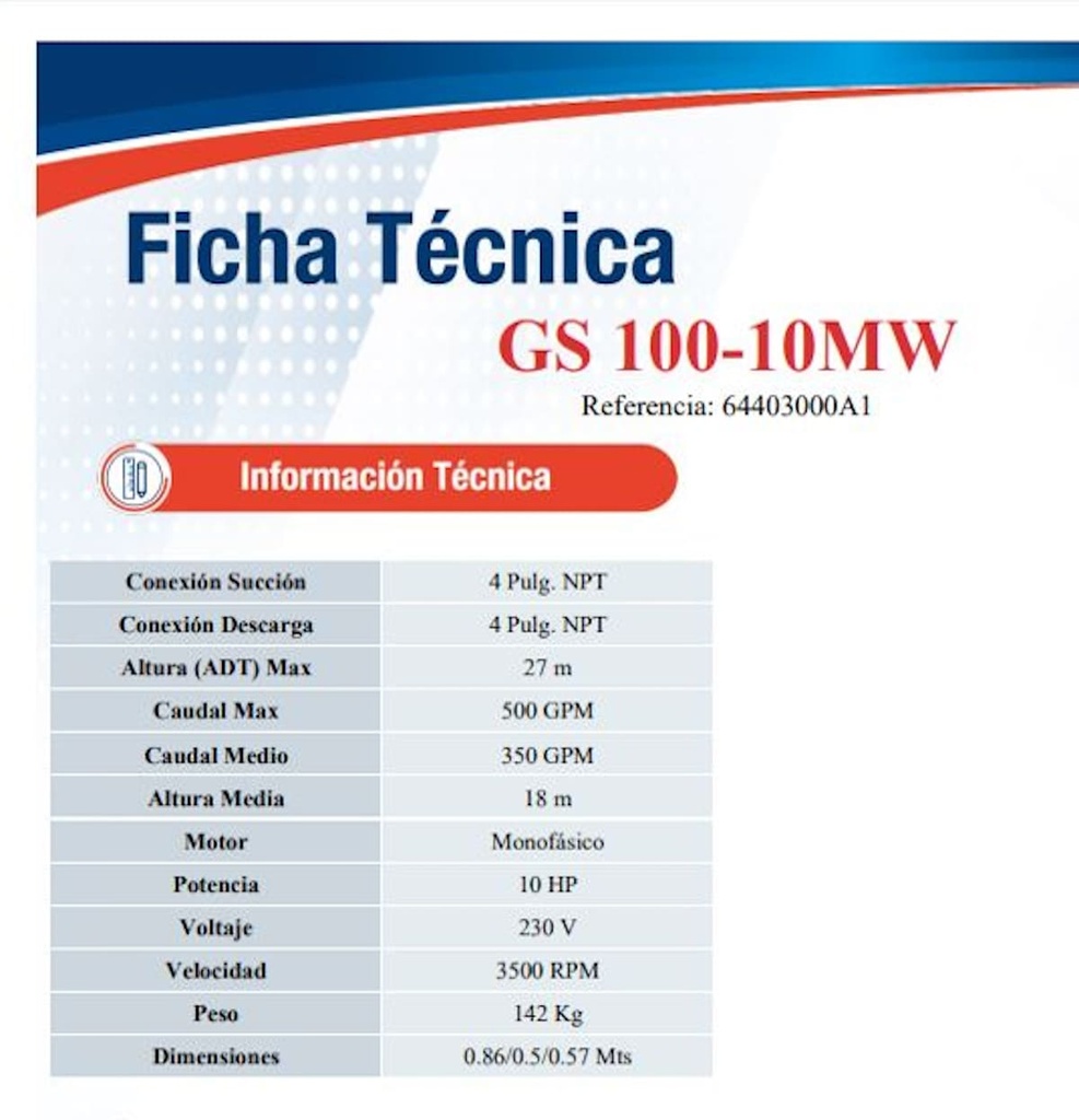Motobomba Autocebante 10Hp 220V 1F 4x4" Ihm Gs 100-10Mw