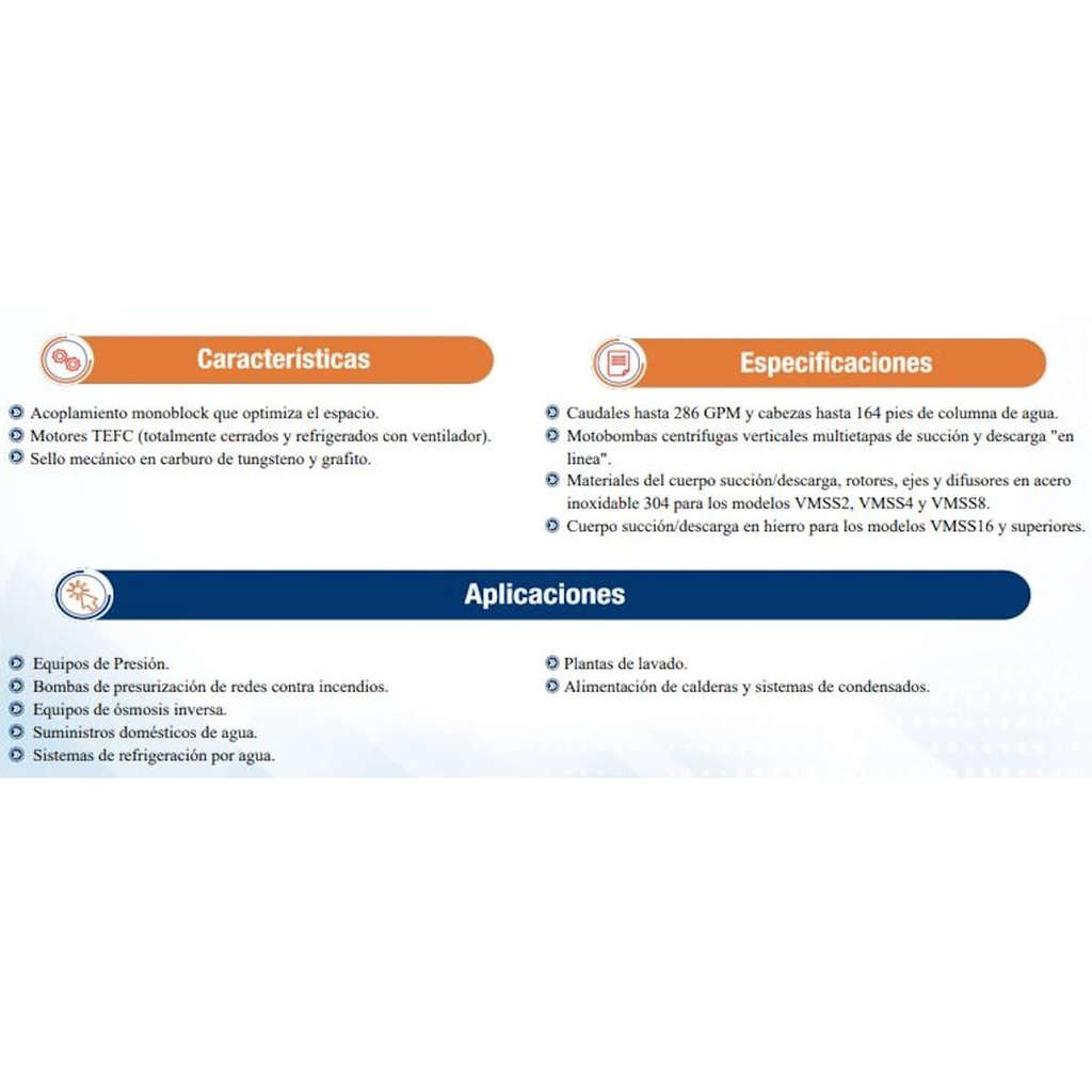 Motobomba Multietapas V 1.5Hp 220-440V 3F 1.25X1.25" Ihm Ture Vmss2-50