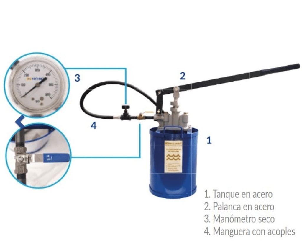 Bomba Manual 1500Psi de Pruebas Hidrostáticas Helbert Hrhg102