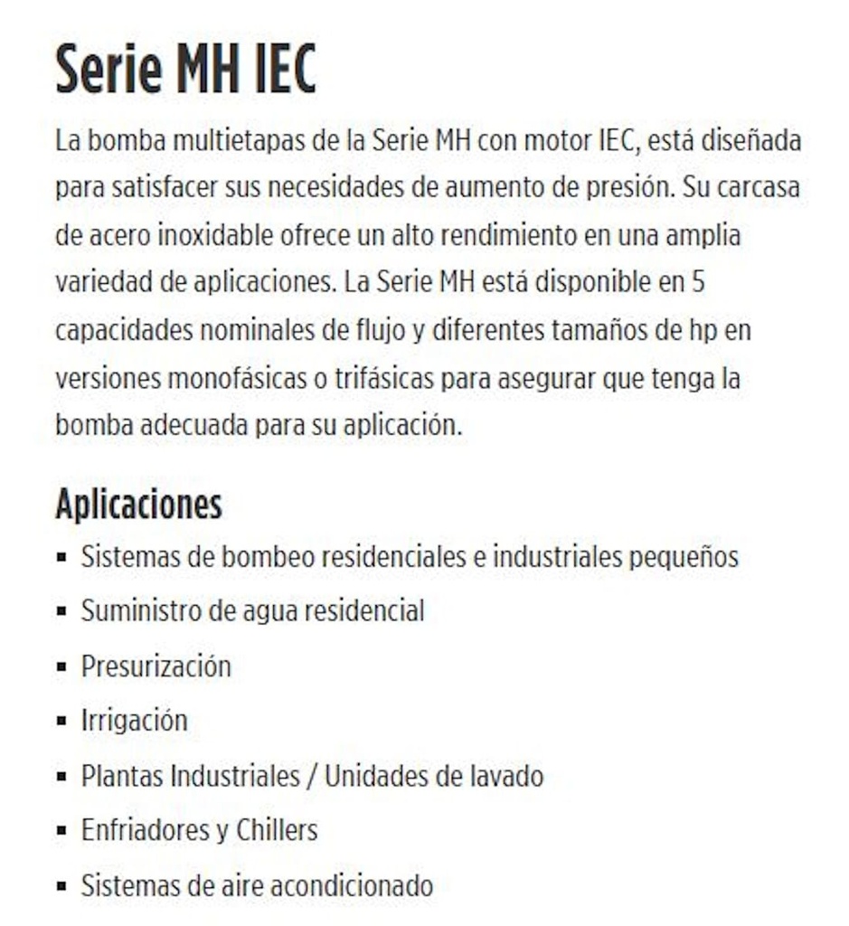 Motobomba Multietapas 1Hp 220-440V 3F 1.25X1” Franklin 30Fmh2p-63 E2 IE3