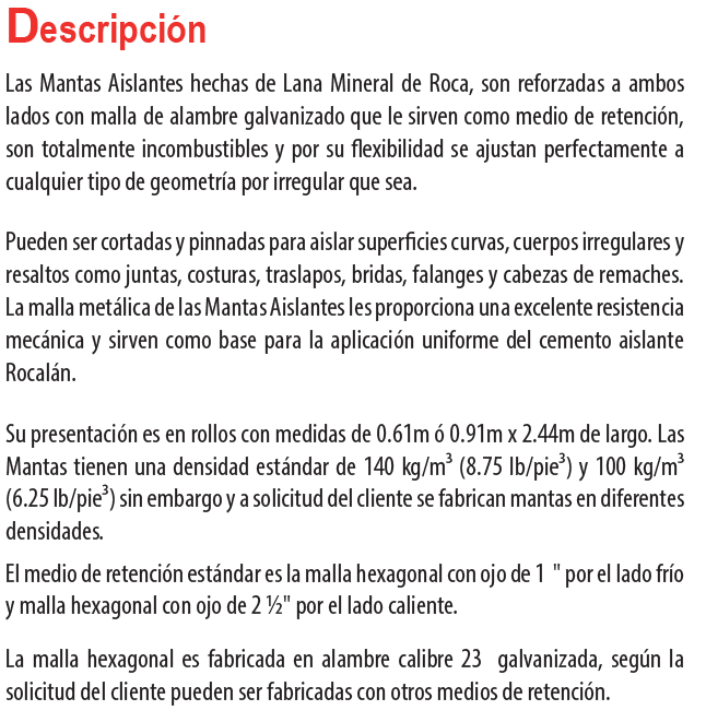 Manta Aislante Lana Mineral 140Kg M3 Con Malla  0.91X 2.44 Mt Espesor 2"