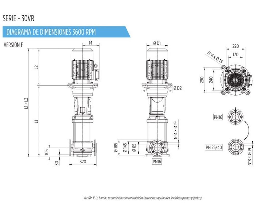 Motobomba Multietapas V 20Hp 230-460V 3F 2.5X2.5” Franklin 30Vr0400Nf2A-Wl6E3