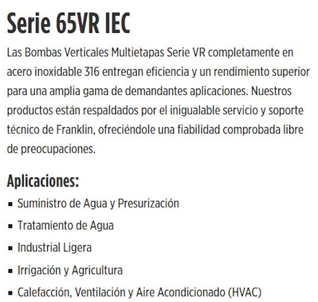 Motobomba Multietapas V 40Hp 230-460V 3F 4X4” Franklin 65Vr042ANf2A-Wp6E3