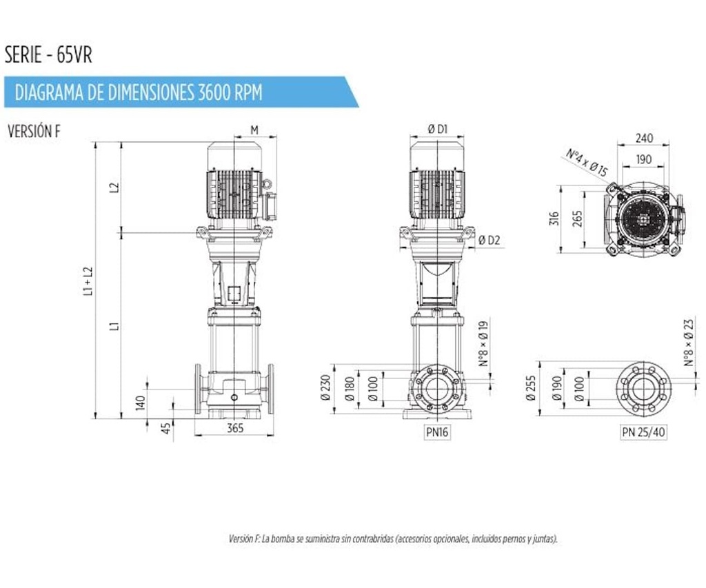 Motobomba Multietapas V 40Hp 230-460V 3F 4X4” Franklin 65Vr0300Nf2A-Wp6E3