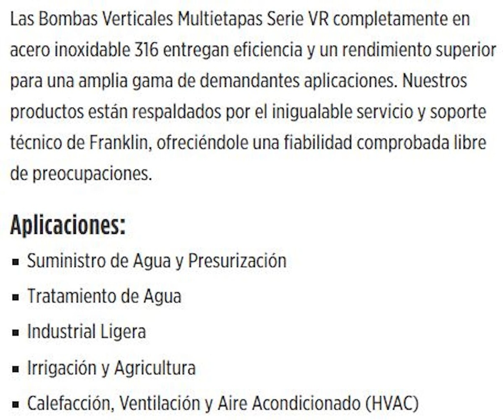 Motobomba Multietapas V 0.75Hp 220-440V 3F 1.25X1.25” Franklin 3Vr0200Nf1B-6W3