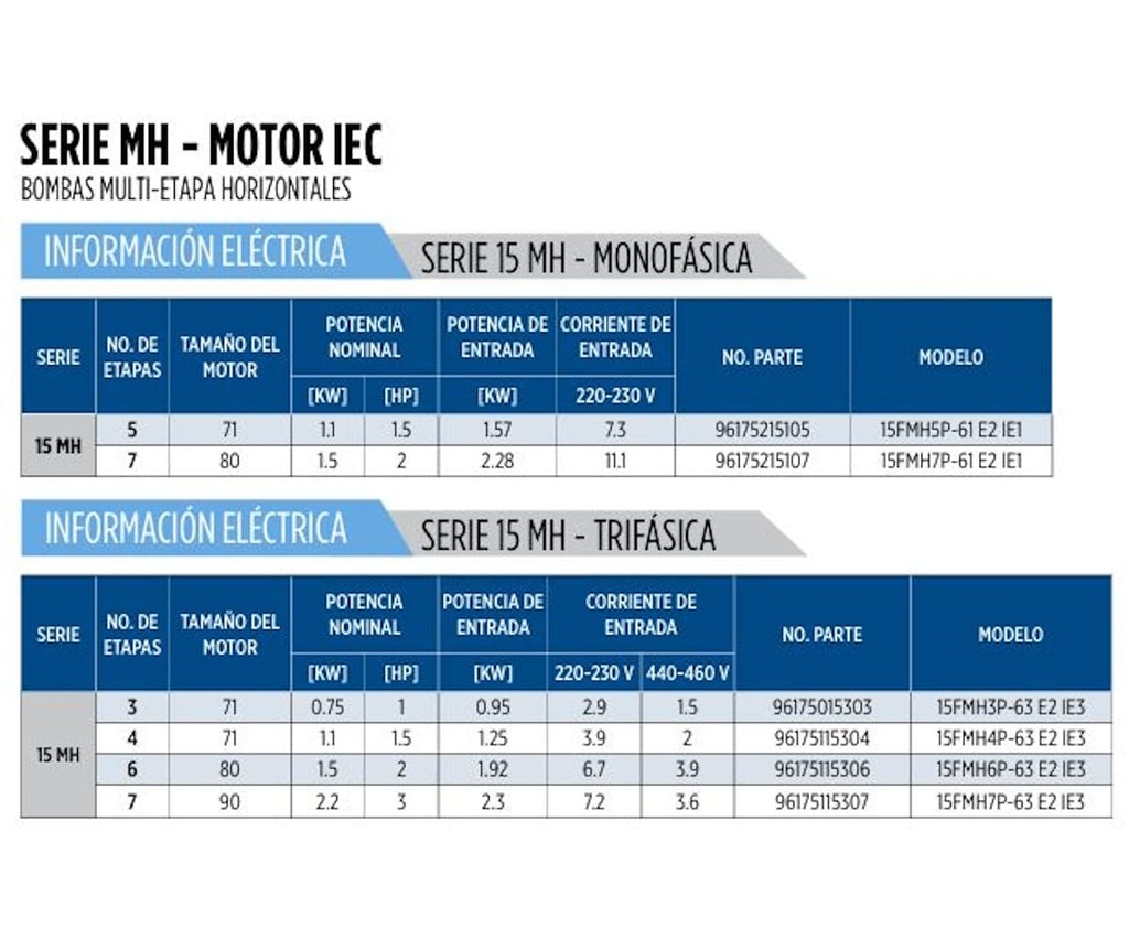 Motobomba Multietapas H 1.5Hp 220-440V 3F 1.25X1” Franklin 15Fmh4p-63 E2 IE3